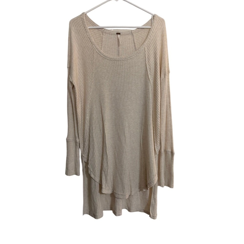 Free People Sunset Park Thermal Top Oatmeal Beige Waffle Knit Tunic L